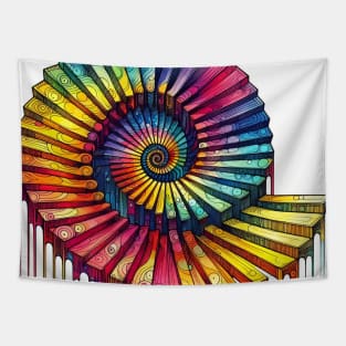 Psychedelic looking abstract illustration of Escher stairs Tapestry