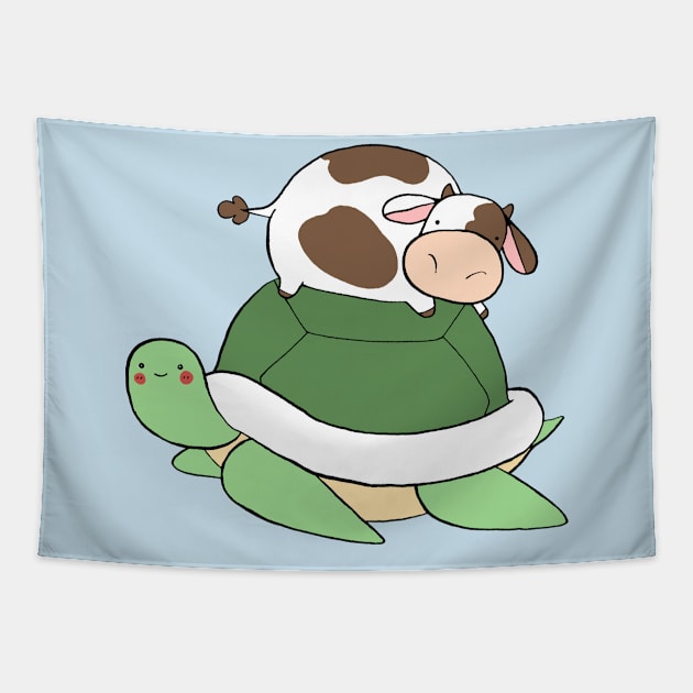 Little Cow Big Turtle Tapestry by saradaboru