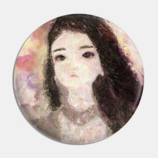 Girl's Portrait with Long Hair Impressionist Painting Pin