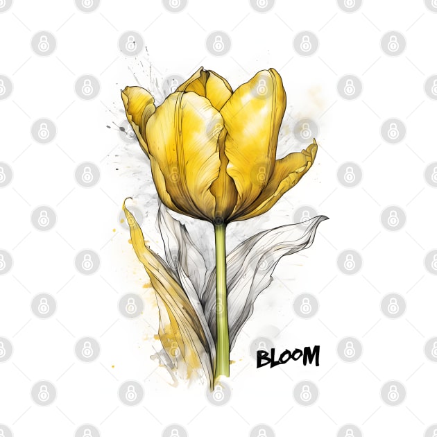 Yellow Tulip Bloom Watercolor by craftydesigns