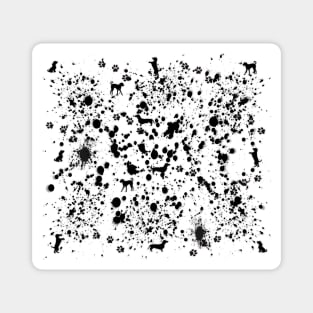 Black and White Paint Splat and Dog Pattern Magnet