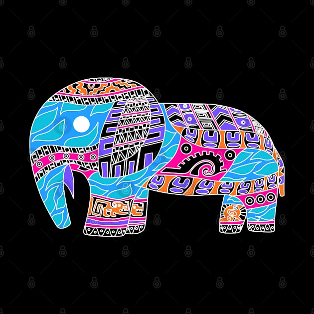 dark tribal elephant ecopop totonac pattern art by jorge_lebeau
