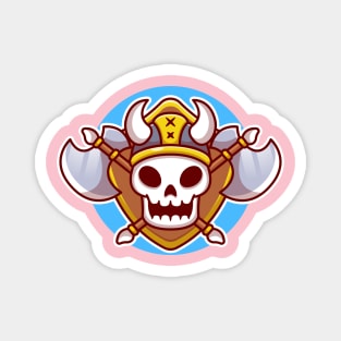 Cute Viking Skull With Ax Cartoon Magnet