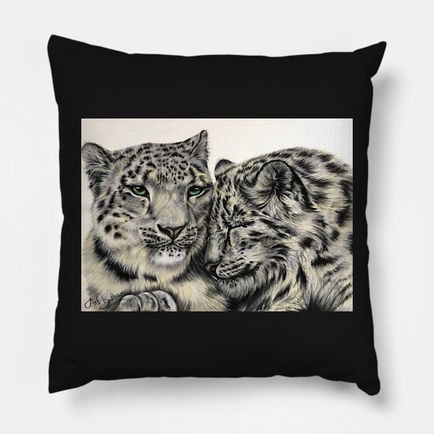 Snow Leopards Snuggling Pillow by Artbythree