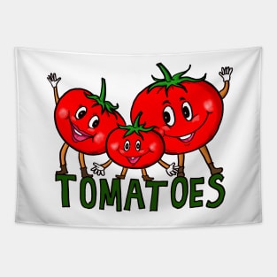 Happy Red Tomatoes Cartoon Tapestry