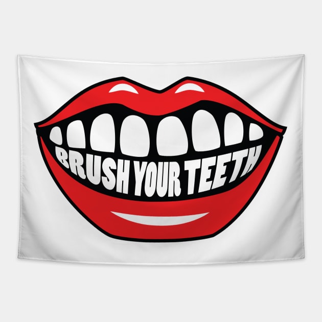 Brush Your Teeth Mouth Tapestry by MonkeyBusiness