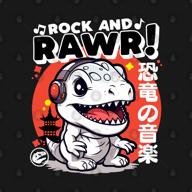Rock & Rawr Kawaii Dinosaur T-Rex Music Japanese Style by DetourShirts