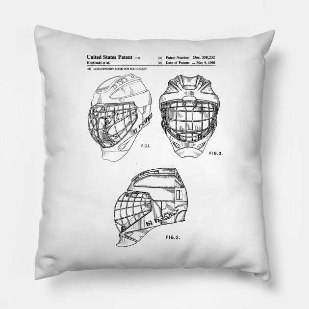 Hockey Goaltender Mask Patent Black - Hockey - Pillow