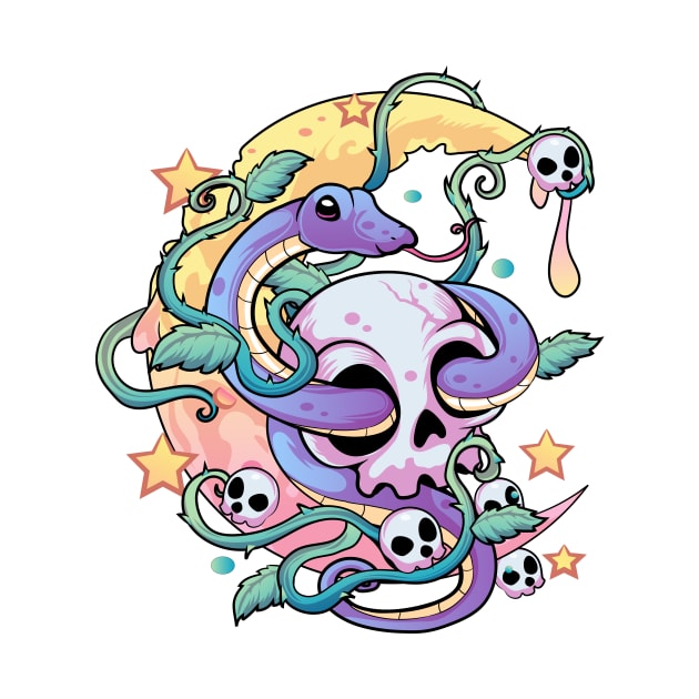 Pastel Goth Snake Skull by DionArts