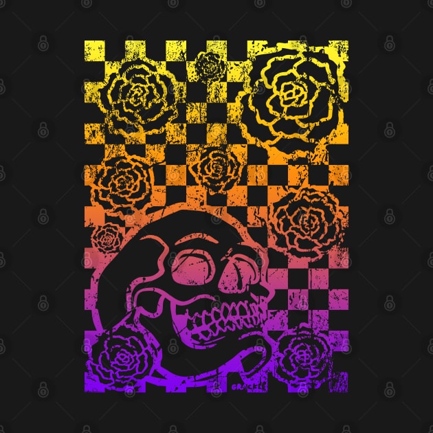 Skull and Roses Checkerboard (Sunset Version) by Jan Grackle