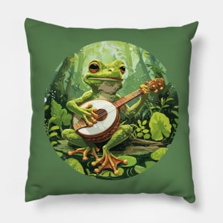 Goblincore Fungi Frog Playing His Banjo Flowers Frog Lover Pillow