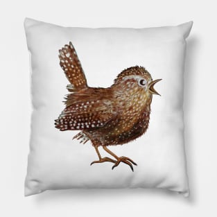 Eurasian wren singing song Illustration Pillow