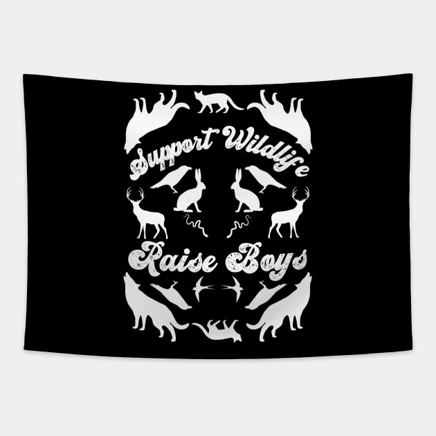 Support Wildlife Raise Boys, Mirrored Wild Animals Design Tapestry by AddiBettDesigns