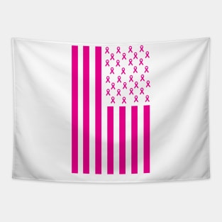 Pink Ribbon American Flag Breast Cancer Awareness Tapestry