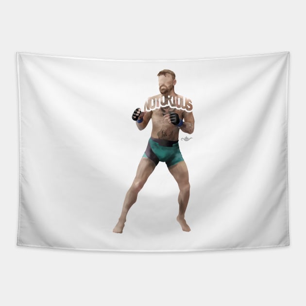 Conor McGregor Typography Design of Him In His Uniform Getting Ready to Fight. The Notorious Irish Mixed Martial Artist Tapestry by grantedesigns