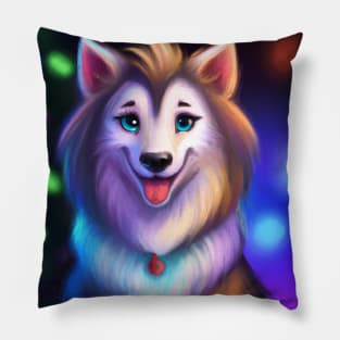 Cute Siberian Husky Drawing Pillow