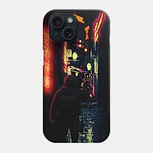 A cyberpunk city night alley. A policeman and a samurai.  Tension... Conflict cannot be avoided. Phone Case