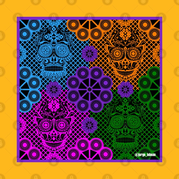 deadly picnic in smile skull ecopop pattern with floral colors by jorge_lebeau