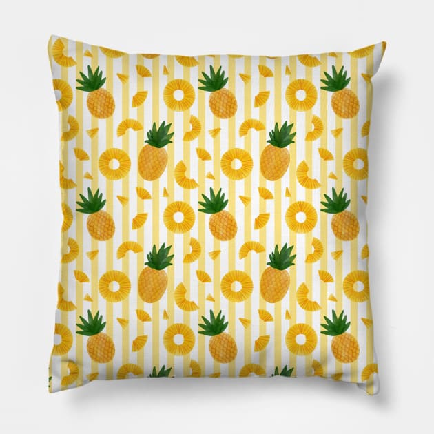 Yellow Pineapple Tropical Summer Pattern Pillow by Trippycollage