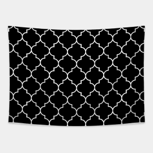 Black And White Latticework, Quatrefoil, Trellis Tapestry