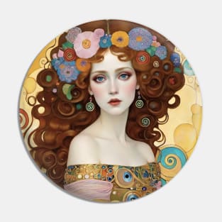 Gustav Klimt's Opulent Muse: Inspired Woman in Golden Splendor Pin