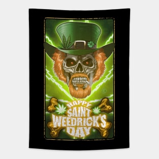 Happy Weedrick's Day, Saint Patrick Skull, saint patrick's day, weed Tapestry