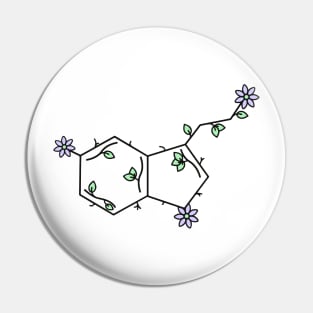 Serotonin neurotransmitter organic with flower and leaves floral. Pin