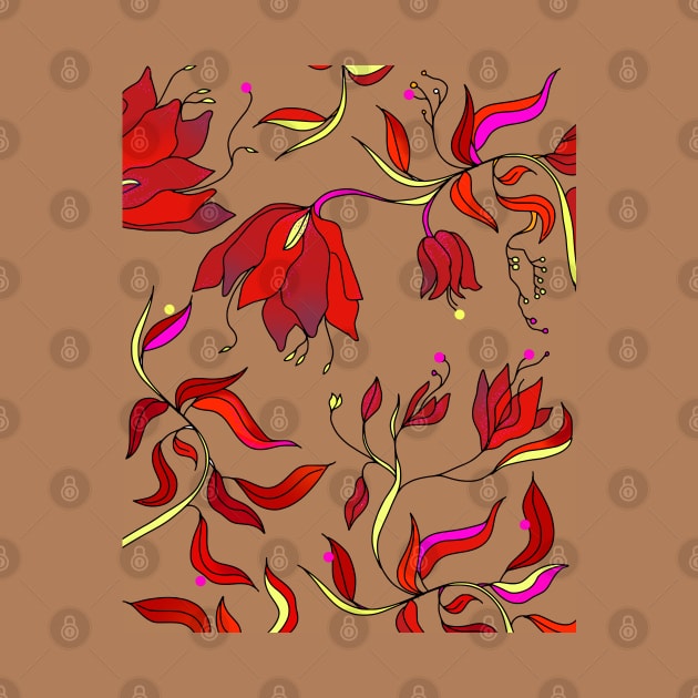 Red Floral patterns with brown background by jen28