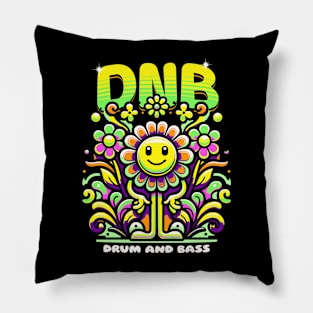 DNB - Floral Smiley Vibes (Lime/orange) Pillow