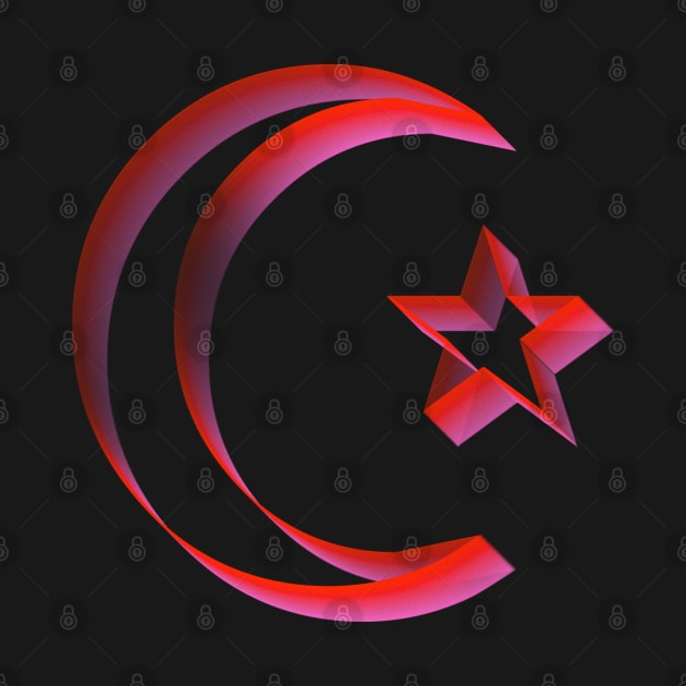 3D Red Star and Crescent Moon Design by DankFutura