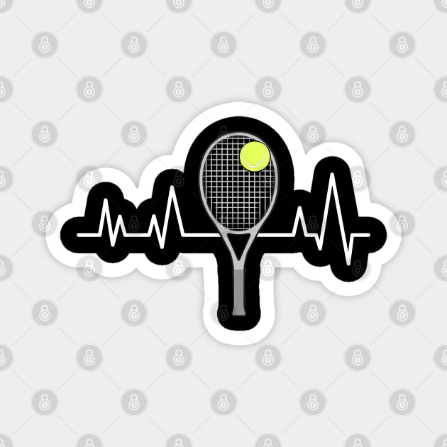 Heartbeat Pulse - Tennis - Racket & Ball Magnet by DesignWood-Sport