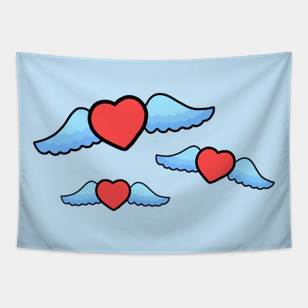 Valentines Day Flying Love Hearts With Wings Tapestry by Artmmey