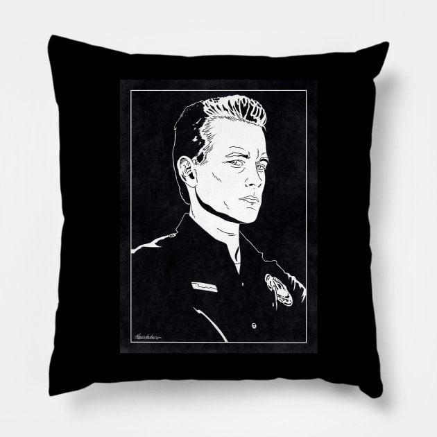 T1000 - Terminator 2 (Black and White) Pillow by Famous Weirdos