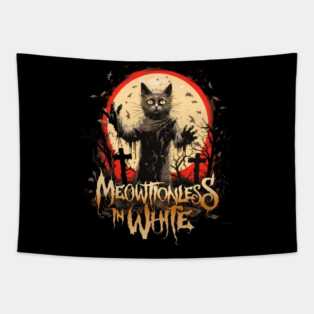 Meowtionless In White Tapestry by Riot! Sticker Co.
