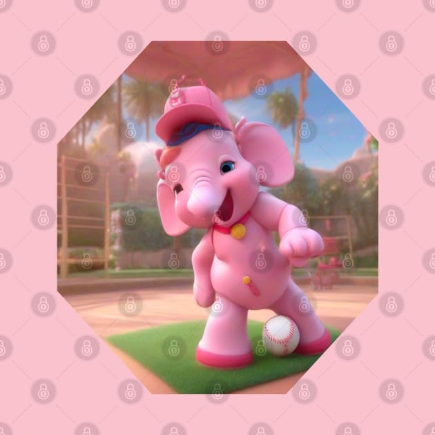 Happy baseball pink elephant by sailorsam1805