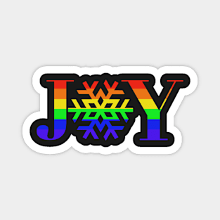 JOY - Rainbow Snowflake - on Black Magnet
