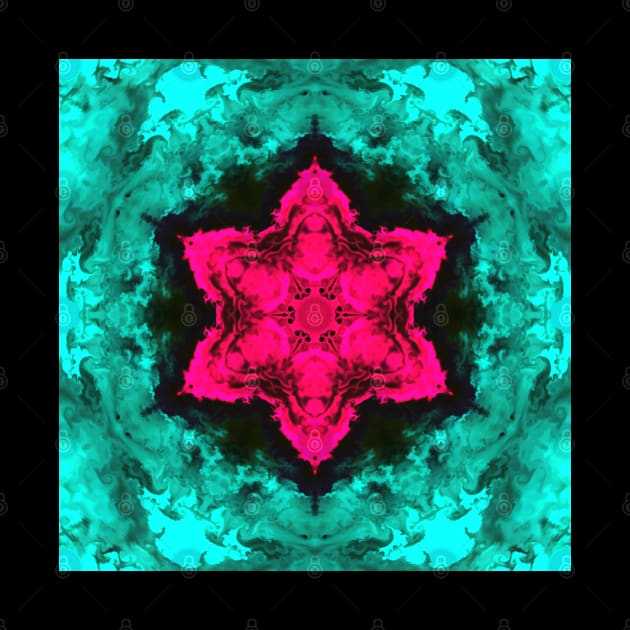 Cyan and Pink Smoke Kaleidoscope Pattern by WormholeOrbital