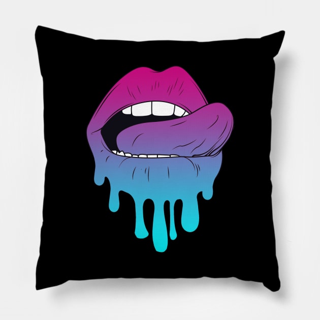 Vaporwave Dripping Lips Tongue Curled Tongue Pillow by aaallsmiles