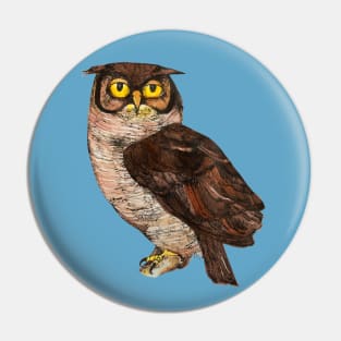 Great Horned Owl Wise Vintage Illustration Birders Graphic Bird Watchers Pin