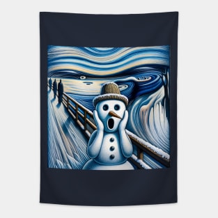 Frosty Frenzy: The Snowman’s Scream Tapestry