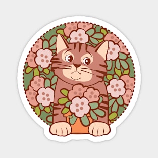 Shy Kitten Hiding in Flowers Magnet