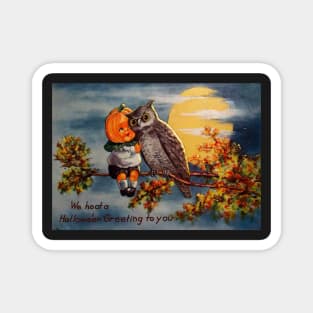 Vintage Halloween Pumpkin and Owl Magnet