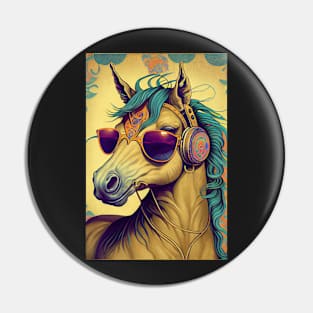 Psychedelic Horse with Headphones and Sunglasses Pin