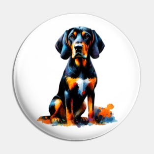 Vibrant Black and Tan Coonhound in Splash Art Pin