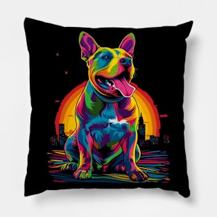 Bull Terrier Dog Sunset Pop Art Pillow