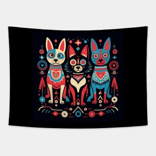 Mexican Alebrijes,Huichol Art,Papel Picado-dog Tapestry