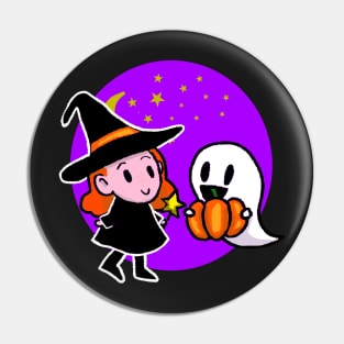 A Witch and their Ghost Friend Pin