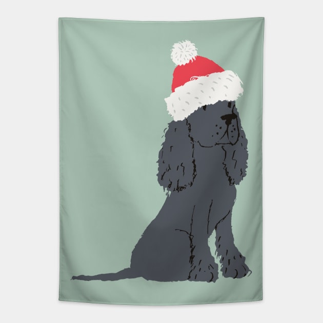 Black Christmas Cocker Spaniel Tapestry by JunkyDotCom