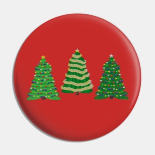 Festive Christmas Trees Trio (Red Background) Pin