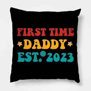 First Time Dad 2023 Promoted Fathers Day Gift Funny Vintage Groovy Hippie Face Pillow